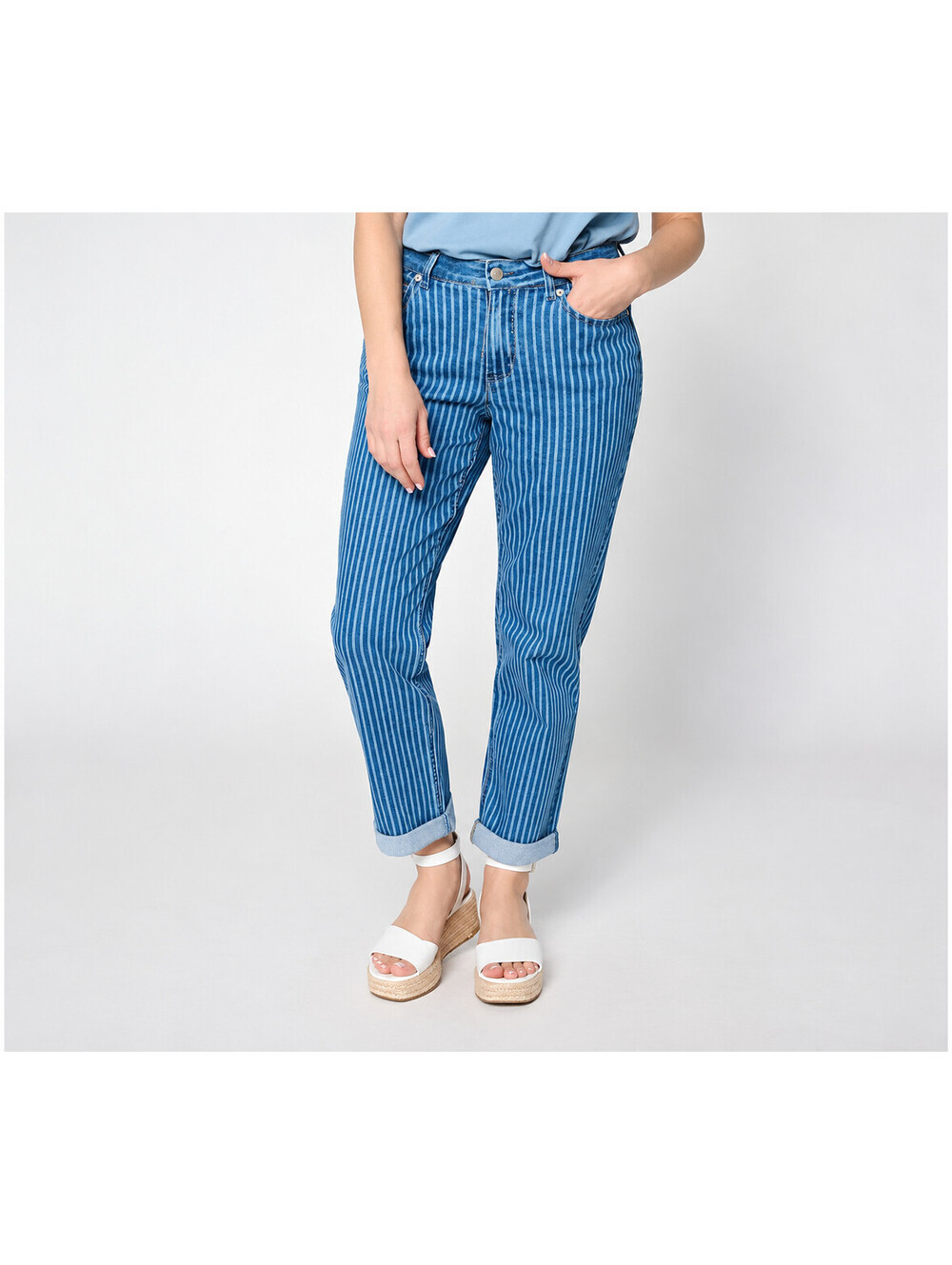 LOGO by Lori Goldstein Indigo Railroad Boyfriend Jeans Zip-Fly Indigo, Petite 6